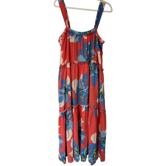 Free People Moonshine Sleeveless Tiered Midi Dress Coral Blue Floral XL Summer - Picture 2 of 12